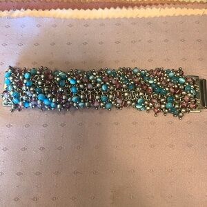 Beaded Chain Bracelet Chunky Aqua Silver Pink  Statement Piece
